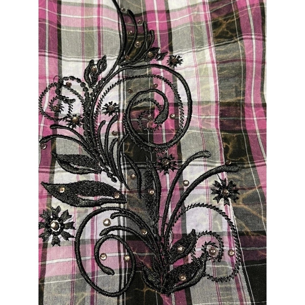 Shyanne Womens Pearl Snap Shirt Size XL Western Embroidered Rodeo Purple Plaid - Picture 6 of 7